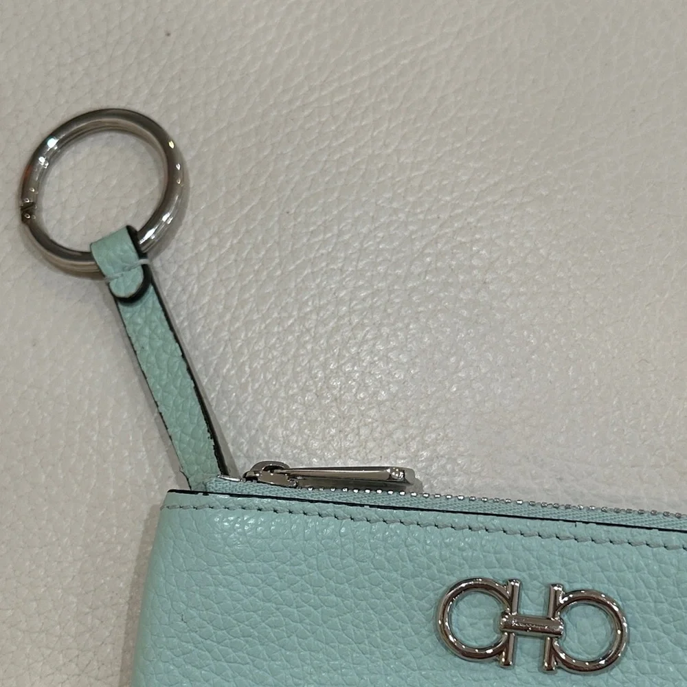 Salvatore Ferragamo Gancini With Key Ring Elegant Light Blue Leather Key Holder